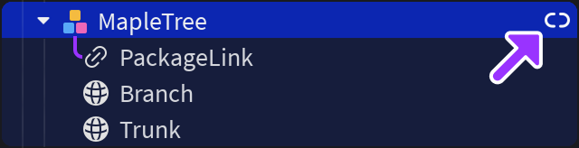 Un paquete identificado en Explorer, según la documentación de Roblox; no muestra el panel de overrides.