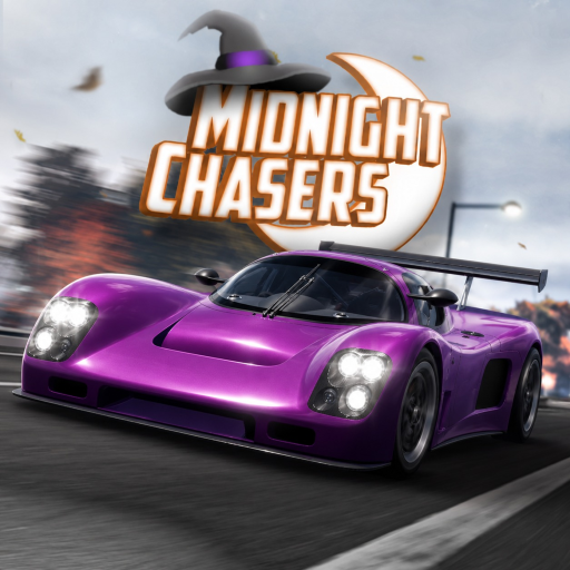Icono oficial de Midnight Chasers con autos deportivos en carretera nocturna