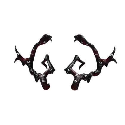 Astas negras y rojas cubiertas de ojos blancos, accesorio All-Seeking Antlers de Roblox.